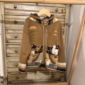 Hand-Knit 100% Wool Hooded Sweater (Kids 4–6)
